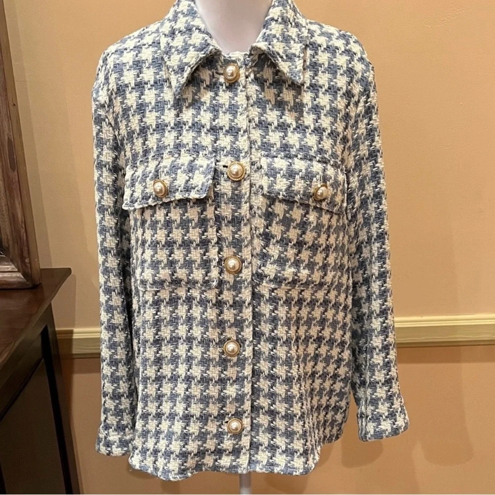 ZARA Houndstooth Tweed Oversized Jacket with Pearlized Buttons (Size XS) - Picture 4 of 11